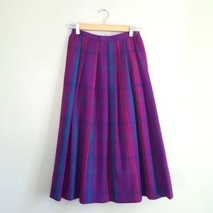 Vintage Wool Purple Plaid Pleated Skirt
